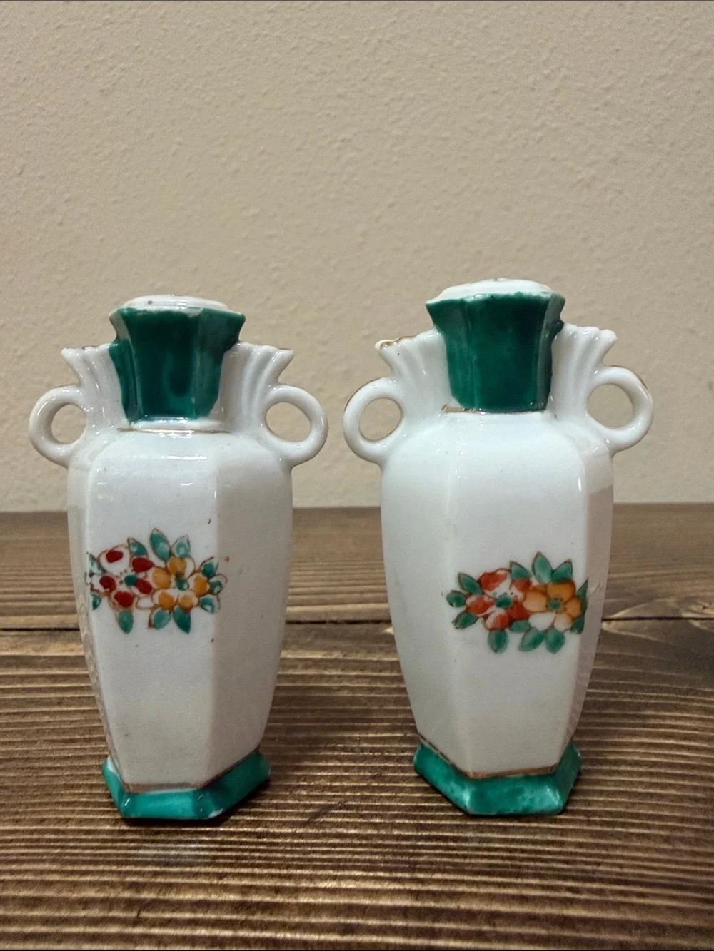 Vintage Hand Painted Porcelain Salt & Pepper Shakers Cottagecore Shabby Chic